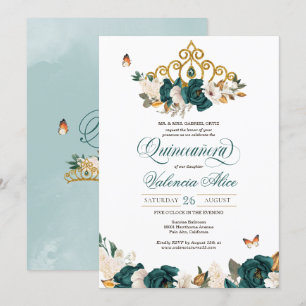 Emerald Grönt Ro Butterfly Tiara Quinceanera Inbjudningar