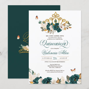 Emerald Grönt Ro Butterfly Tiara Quinceanera Inbjudningar