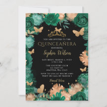 Emerald Grönt Ro Guld Butterflies Quinceañera