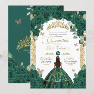 Emerald Grönt Ro & Guld Butterfly Quinceanera Inbjudningar