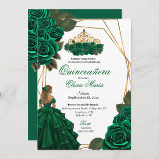 Emerald Grönt Ro Guld Quinceañera Inbjudningar