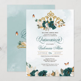 Emerald Grönt Ro Guld Tiara Butterfly Quince Inbjudningar