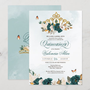 Emerald Grönt Ro Guld Tiara Butterfly Quince Inbjudningar