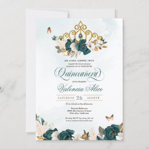 Emerald Grönt Ro Guld Tiara Butterfly Quince Inbjudningar
