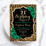 Emerald Grönt Ro Leopard Skriv ut 21:a födelsedage Inbjudningar<br><div class="desc">21:a födelsedagsbjudan. blommigten av eleganten framträder med grönt med faux glitter guld och ro. Innehåller leopard cheetah-djurtryck och skriptteckensnitt. Perfekt för en snyggt kvinnor i firande. Kan anpassas för vilken ålder som helst! Skrivna Zazzle-inbjudningar eller digital utskrivbar mall för omedelbar nedladdning.</div>