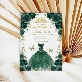 Emerald Grönt Ro Quinceañera Princess Dress Inv Inbjudningar