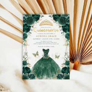 Emerald Grönt Ro Quinceañera Princess Dress Inv Inbjudningar