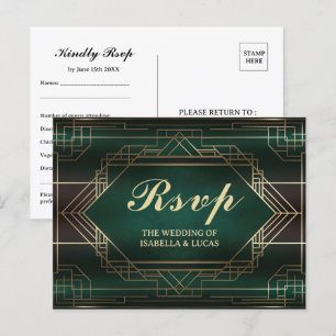 Emerald Grönt Roaring 20s Bröllop OSA Vykort