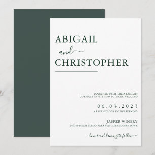 Emerald Grönt Romantic Simple Bröllop Inbjudningar