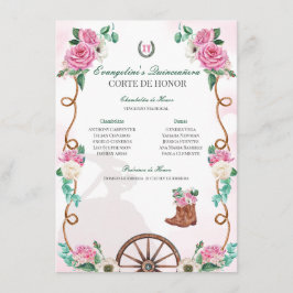 Emerald Grönt & Rosa Blommigt Charro Quinceanera Tilläggskort