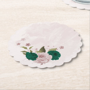 emerald grönt rosa blommor bröllop underlägg papper