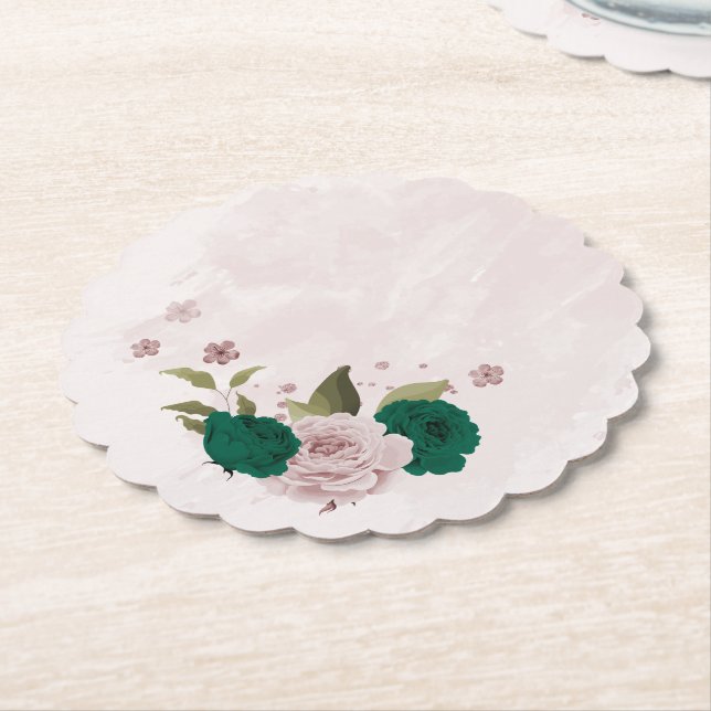 emerald grönt rosa blommor bröllop underlägg papper (Vinklad)