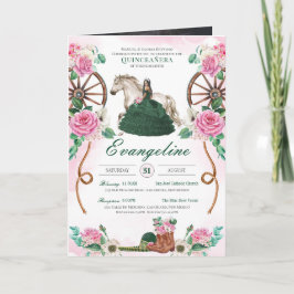 Emerald Grönt Rosa Charro Quinceanera Lägg till bi Inbjudan