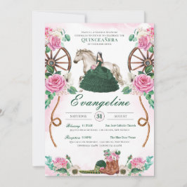 Emerald Grönt Rosa ros Charro Western Quinceanera Inbjudningar
