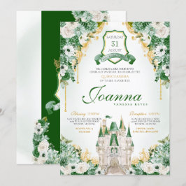 Emerald Grönt Royal Castle Princess Quinceanera Inbjudningar
