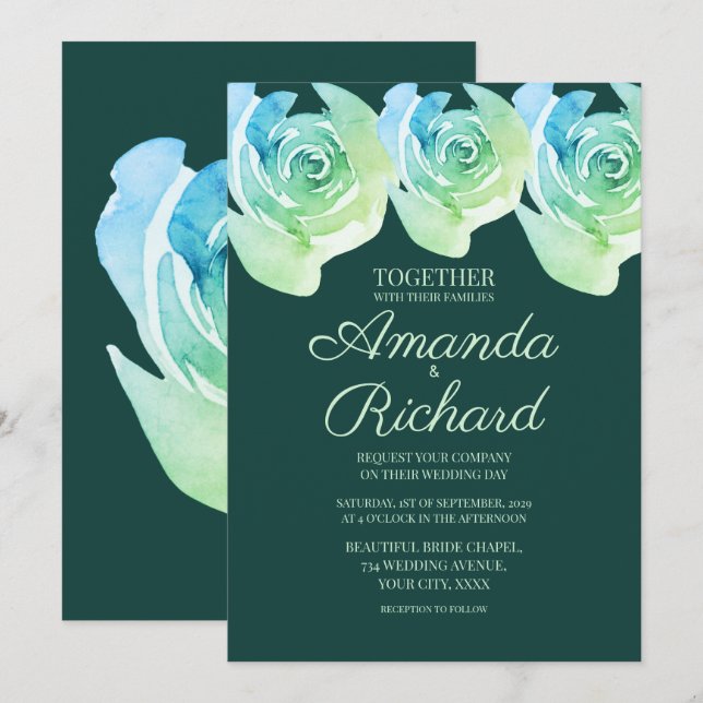 Emerald grönt Rustic Ro botanical Garden Wedding Inbjudningar (Fram/baksida)