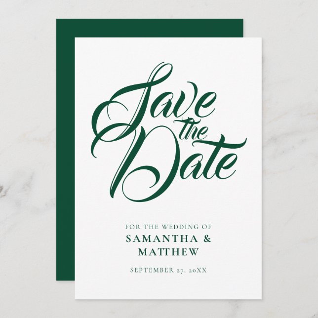 Emerald Grönt Rustic Save Date-inbjudan Spara Datumet (Fram/baksida)