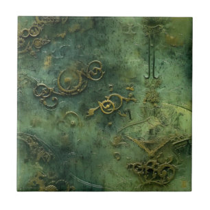 Emerald Grönt Rustic Steampunk Clock (10) Kakelplatta