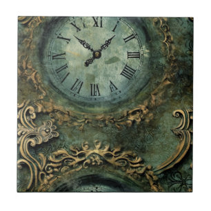 Emerald Grönt Rustic Steampunk Clock (1) Kakelplatta