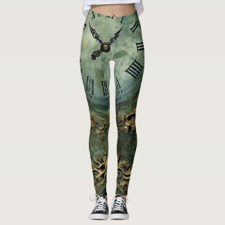 Emerald Grönt Rustic Steampunk Clock (1) Leggings