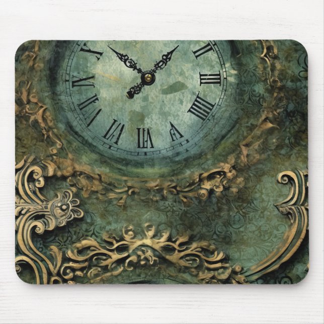 Emerald Grönt Rustic Steampunk Clock (1) Musmatta (Framsidan)
