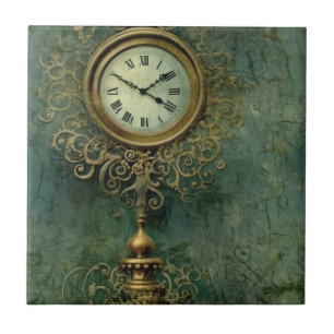 Emerald Grönt Rustic Steampunk Clock (2) Kakelplatta