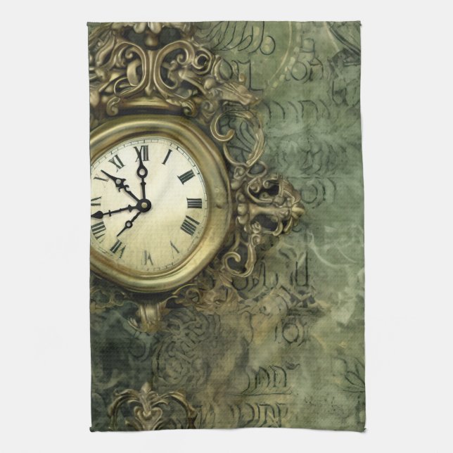 Emerald Grönt Rustic Steampunk Clock (4) Kökshandduk (Vertikal)