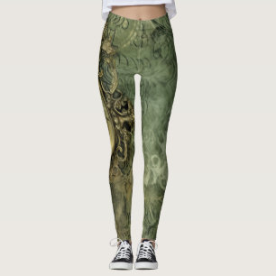 Emerald Grönt Rustic Steampunk Clock (4) Leggings