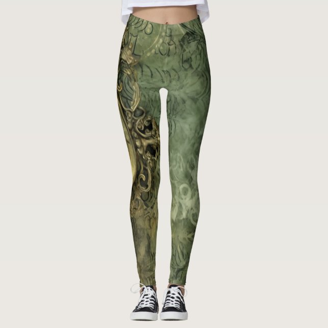 Emerald Grönt Rustic Steampunk Clock (4) Leggings (Framsida)