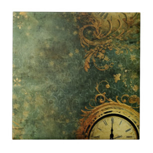 Emerald Grönt Rustic Steampunk Clock (6) Kakelplatta