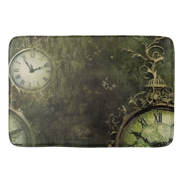 Emerald Grönt Rustic Steampunk Clock (9) Badrumsmatta (Framsidan)