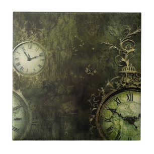 Emerald Grönt Rustic Steampunk Clock (9) Kakelplatta