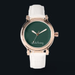 Emerald Grönt Script | Modern Snyggt Monogram Armbandsur<br><div class="desc">En enkel anpassningsbar i en handskriven avslappnad med enfärgad grönt och vit snyggt. Monogrammet kan lätt vara personlig för att göra en design så unik som du är! Perfektens trendig-gåva eller tillbehör till tillfälle.</div>