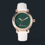 Emerald Grönt Script | Modern Snyggt Monogram Armbandsur<br><div class="desc">En enkel anpassningsbar i en handskriven avslappnad med enfärgad grönt och vit snyggt. Monogrammet kan lätt vara personlig för att göra en design så unik som du är! Perfektens trendig-gåva eller tillbehör till tillfälle.</div>