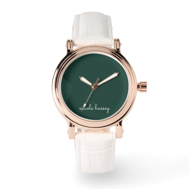 Emerald Grönt Script | Modern Snyggt Monogram Armbandsur (Framsida)