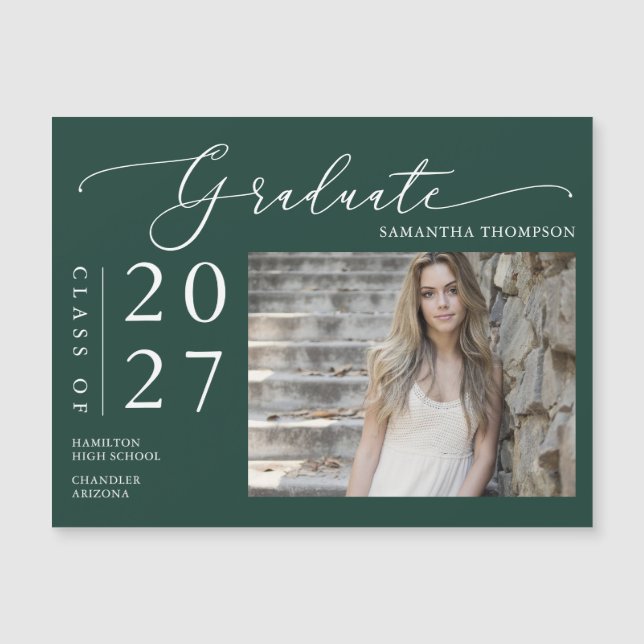 Emerald Grönt Script School Student Photo Magnet (Framsida)