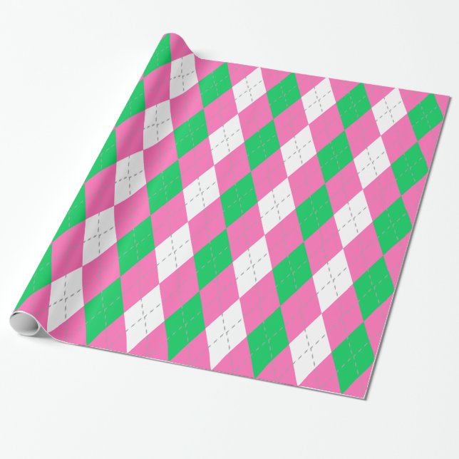 Emerald Grönt Shock rosa Dk Grått Wht XL Argyle Presentpapper (Utrullad)