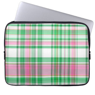 Emerald Grönt, Shock rosa, White Preppy Madras Pla Laptop Fodral