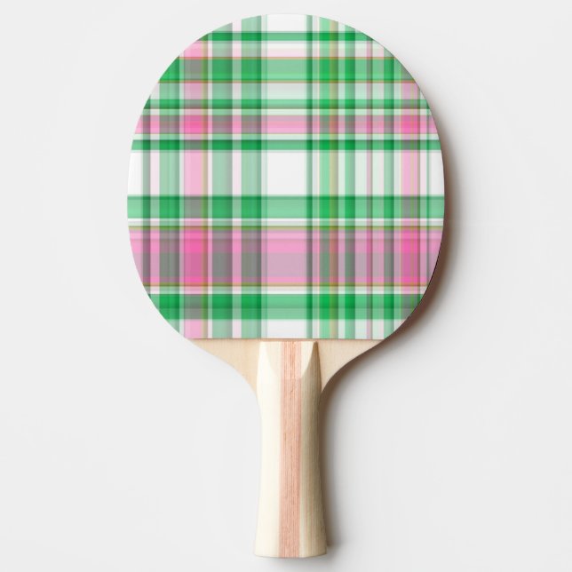 Emerald Grönt, Shock rosa, White Preppy Madras Pla Pingisracket (Framsidan)
