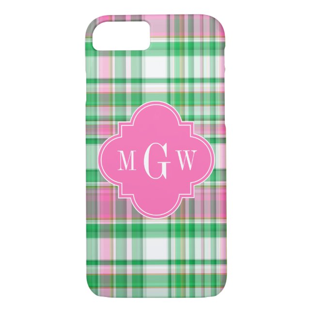 Emerald Grönt Shock rosa Wht Preppy Madras Monogra Case-Mate iPhone Skal (Baksida)