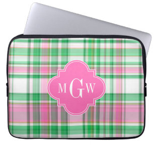 Emerald Grönt Shock rosa Wht Preppy Madras Monogra Laptop Sleeve