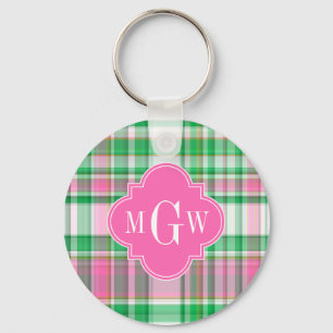 Emerald Grönt Shock rosa Wht Preppy Madras Monogra Nyckelring