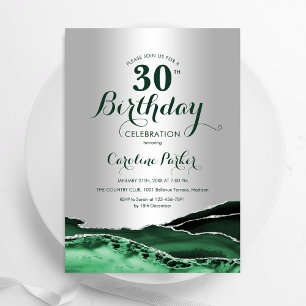 Emerald Grönt Silver Agate 30års födelsedag Party Inbjudningar
