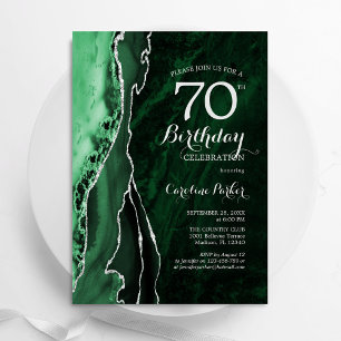 Emerald Grönt Silver Agate 70:e födelsedagen Inbjudningar