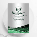 Emerald Grönt Silver Agate Marble 60 Birthday Inbjudningar<br><div class="desc">Emerald grönt och silver agate 60:e födelsedagsfest inbjudan. Elegantens moderna design med vattenfärgad bakgrund,  faux glitter silver och typsnitt för färgskript. Trendig inbjudan-kortets perfekt för en snyggt kvinnor i firande. Skrivna Zazzle-inbjudningar eller digital utskrivbar mall för omedelbar nedladdning.</div>