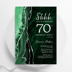 Emerald Grönt Silver Agate Surprise 70:e födelseda Inbjudningar