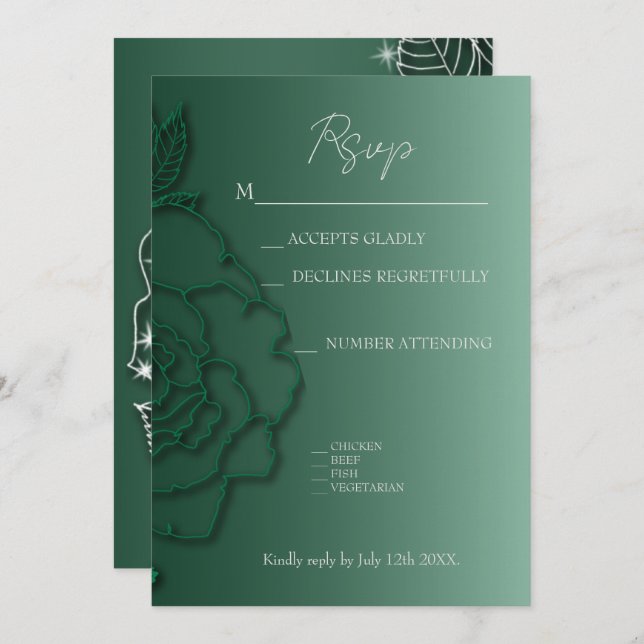 Emerald grönt Silver blommigt Elegant bröllop (Fram/baksida)