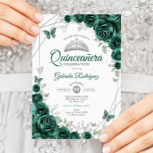 Emerald Grönt Silver Blommigt Quinceanera