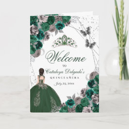Emerald Grönt Silver Butterfly Quinceanera Program