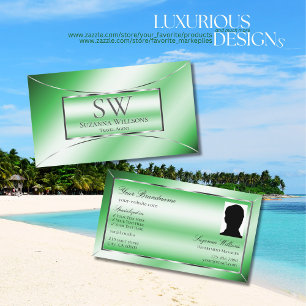 Emerald Grönt Silver Decor med Monogram och Photo Visitkort